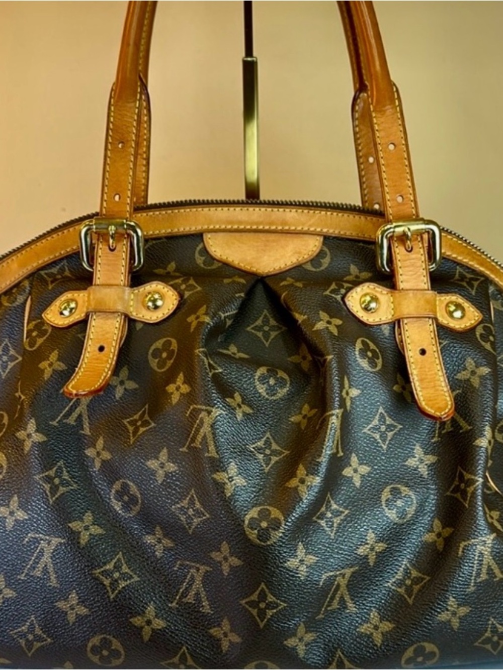 Louis Vuitton Monogram Canvas Shoulder Bag in Brown and Tan